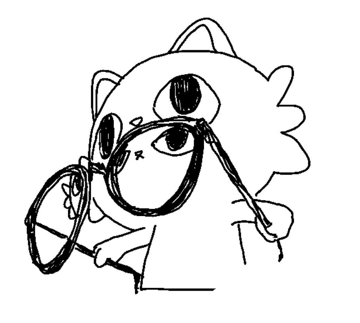 Hand-drawn cat examining the world through an oversized pair of glasses.